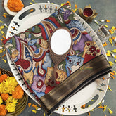 Vriksham Green Pichhwai Art Hand Printed With Black Zari Border Pen Kalamkari Saree-VS4797